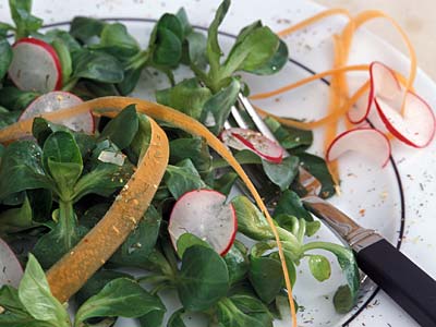 © BLE, Bonn/Foto: Dominic Menzler Salatteller: Feldsalat mit Möhrenstreifen